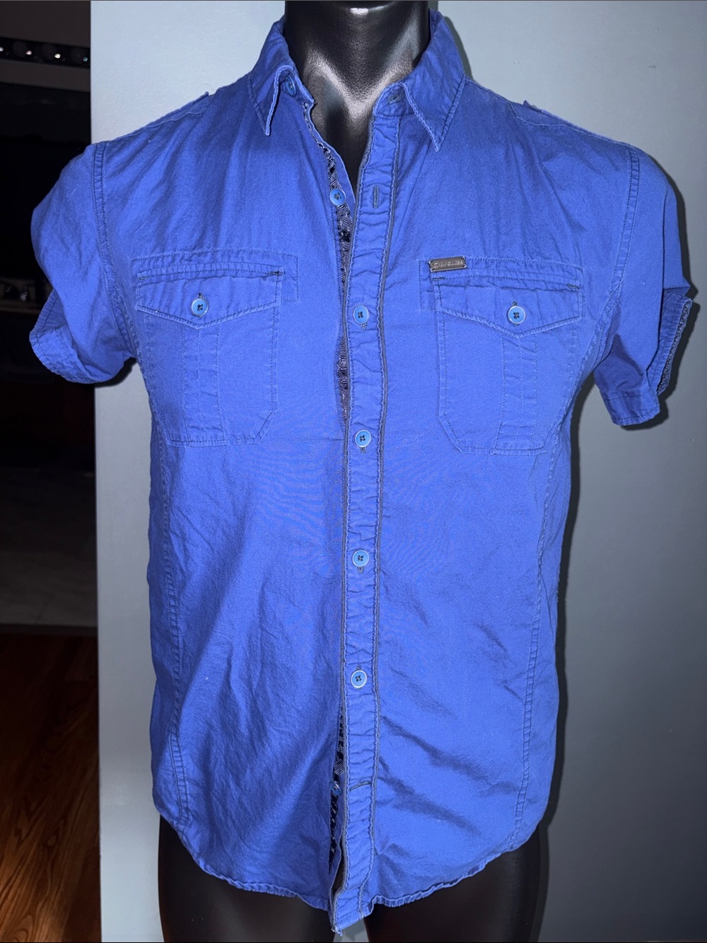 G by Guess Short-Sleeve Button-Down Shirt in Royal Blue
